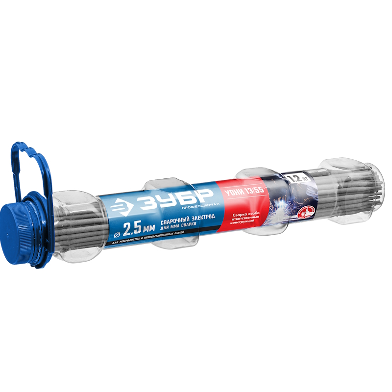 Электрод сварочный Зубр Профессионал 40021-2.5, Д 2.5 х 350 мм, 1.2 кг в ПВХ тубе, УОНИ 13/55 с основным покрытием