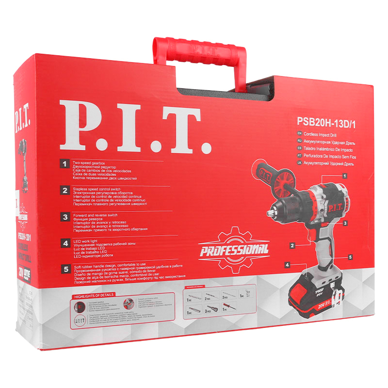 Дрель ударная бесщеточная аккумуляторная P.I.T. PSB20H-13D/1 X-DRIVER, 20В, 75Нм, патрон 13мм, 2ск, АКБ 2АЧ, ЗУ, кейс в Иваново