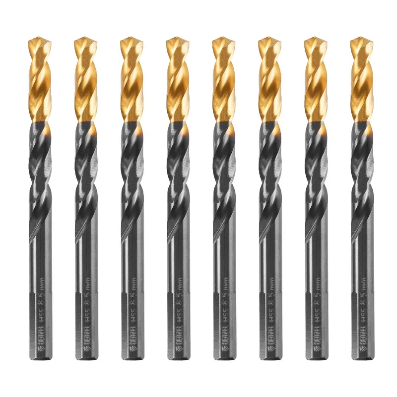 Сверло по металлу Denzel 717220, 8,5 мм, HSS-Tin, Golden Tip, 8 шт. в Твери