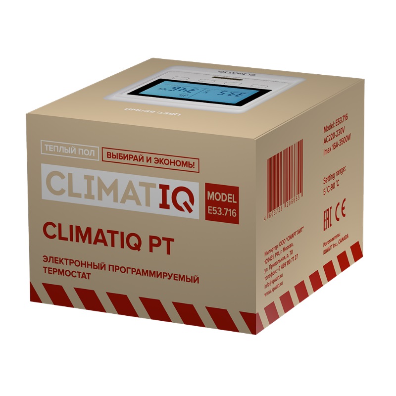 Терморегулятор программируемый Climatiq PT 20665 (белый, выносной/встроенный температурные датчики)