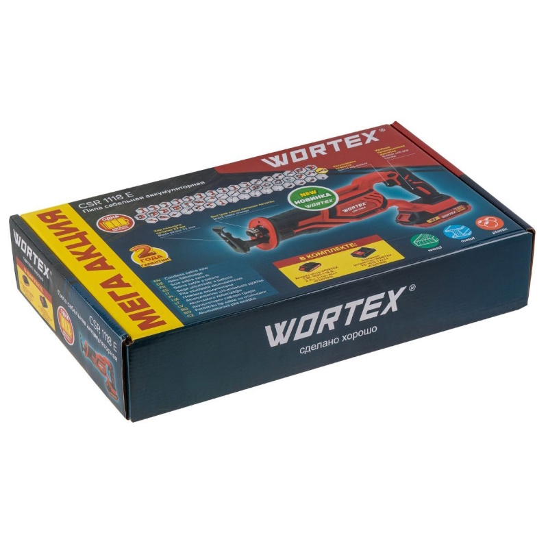 Аккумуляторная сабельная пила Wortex CSR 1118 E 0329282, в коробке ALL1 МЕГА 18В, 1 акк., 2 Ач, дер. 115 мм в Ярославле