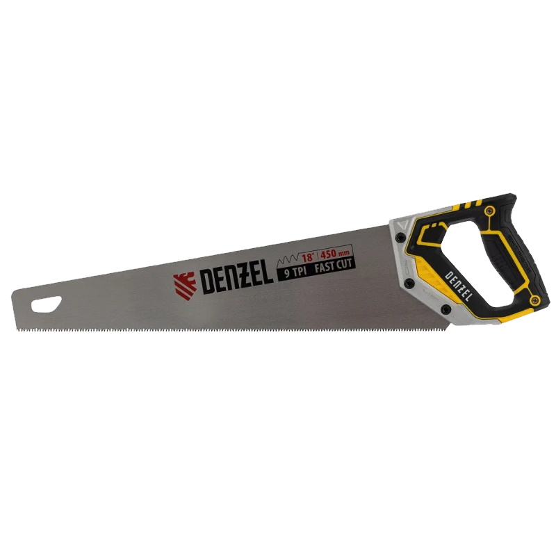 Ножовка по дереву Denzel 24140 450 мм 9 TPI зуб 3D металлопластиковая рукоятка 1115₽