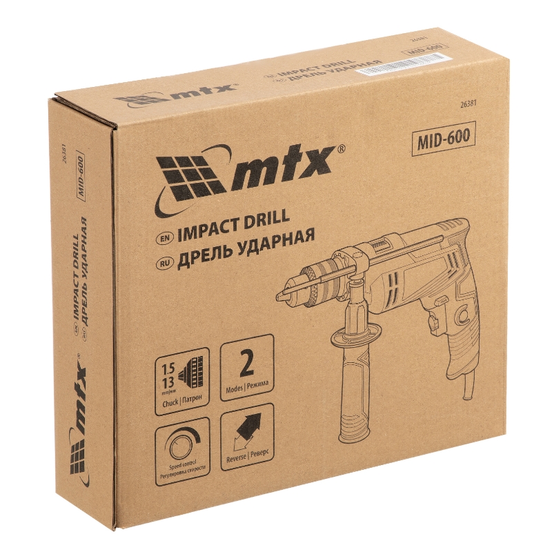 Дрель ударная MTX MID-600 26381, 600 Вт, 0-3000 об/мин, 0-48000 уд/мин в Туле
