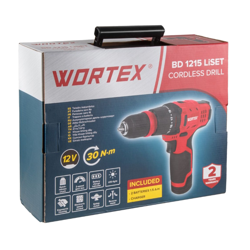 Аккумуляторная дрель-шуруповерт Wortex BD 1215 LiSET 1326470, в чемодане