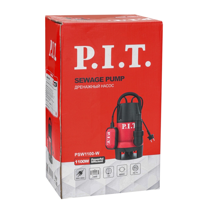 Насос дренажный электрический P.I.T. PSW1100-W, 1100Вт, грязная вода, напор 12 м, 300л/мин, ударный пластик в Угличе