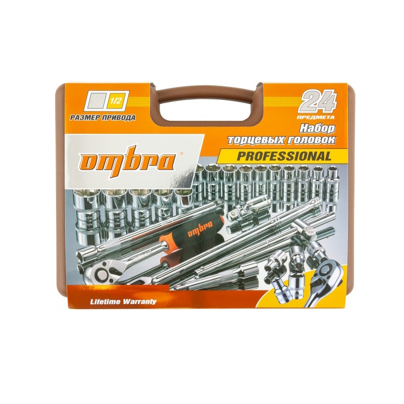 Набор торцевых головок с аксессуарами Ombra 911224, 1/2"DR, 8-32мм, 24 предмета  в Костроме