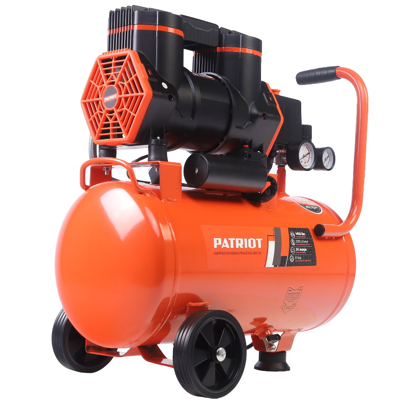Компрессор поршневой Patriot KDS 280 F24 526302424, безмасляный, 280 л/мин, 1,45 кВт, 8 бар, 24 л, 2800 об/мин, быстросъем + елочка 1/4 в Ярославле