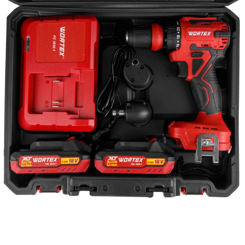 Аккумуляторная дрель-шуруповерт Wortex BD 2025 LiSET ALL1 XLT 1325844, бесщеточная, 18 В, 55 Нм, 2х2 Ач + 2 насадки, в чемодане в Рыбинске