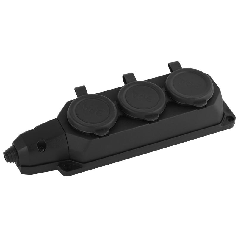 Колодка каучуковая Эра K-3e-B-IP44 Б0044545, 3-м с заземл., 16А IP44, черный в Ярославле