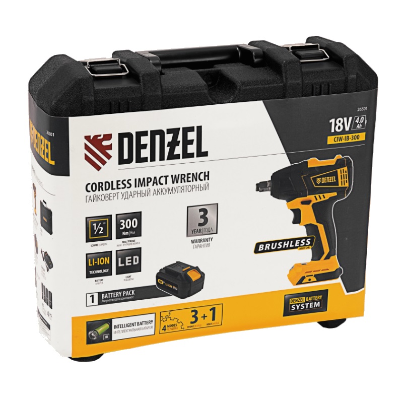 Гайковерт ударный аккумуляторный Denzel CIW-IB-300 26501, Li-ion, 18В, 300Нм в Нижнем Новгороде