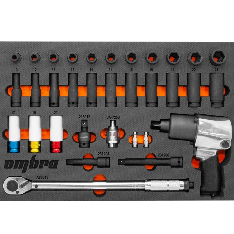 Набор с гайковертом, динамометрическим ключом и ударными головками Ombra OMT33STE 056139, в EVA ложементе 560х375 мм, 33 предмета