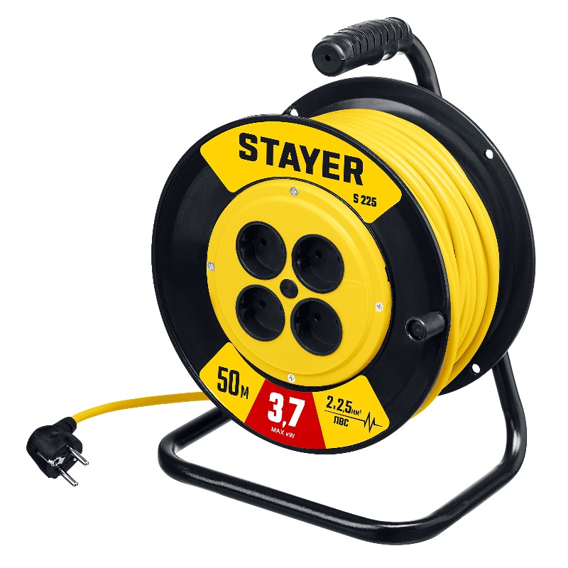 Силовой удлинитель на катушке Stayer S 225 55070-50, ПВС, 2x2.5, 50 м, 3750 Вт