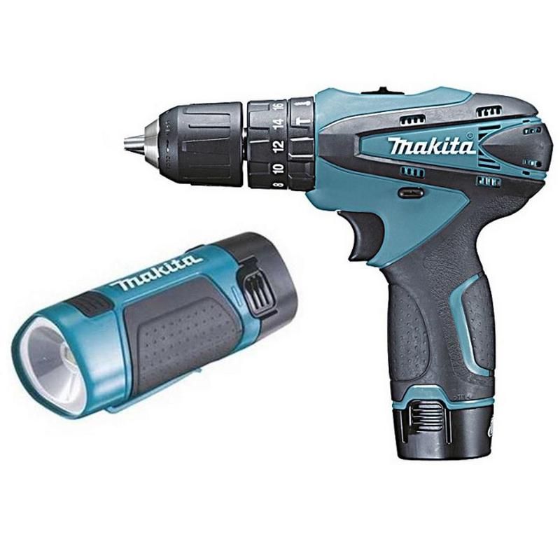 Аккумуляторная ударная дрель-шуруповерт Makita HP330DWLE + фонарь в Костроме