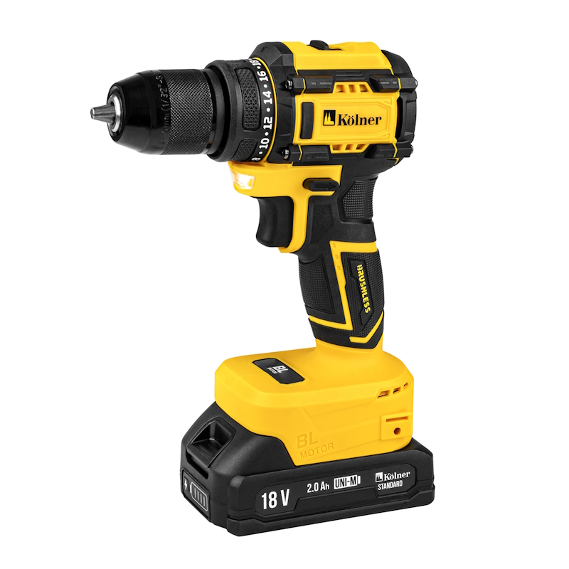 Дрель-шуруповерт аккумуляторный Kolner KDD 18BL-2K, 18V UNI-M, BL, 34/15 Нм (2x2.0 Ач, зу, кейс), 4610264003752 в Твери