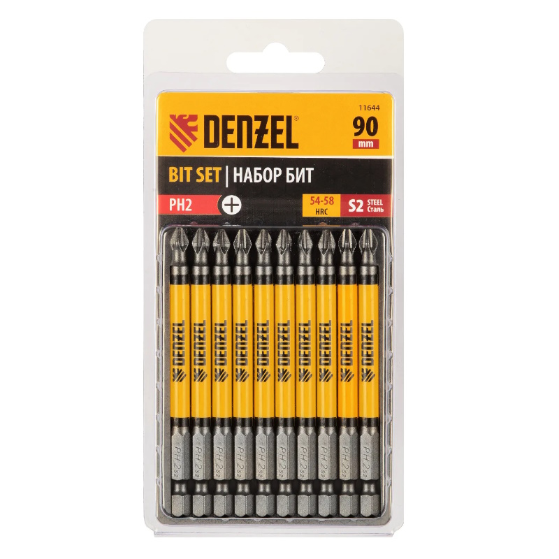 Набор бит Denzel 11644 PH2х90 сталь S2 круглый профиль 10 шт 652₽