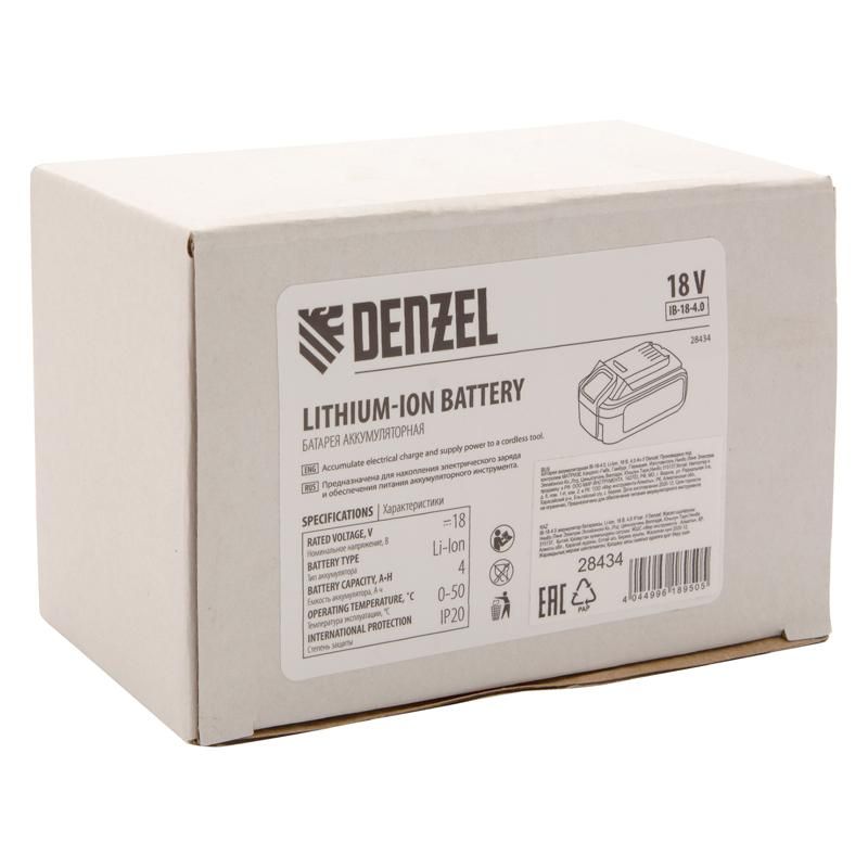 Батарея аккумуляторная Denzel IB-18-4.0 28434, 4.0 Ач, 18 В, Li-Ion в Иваново