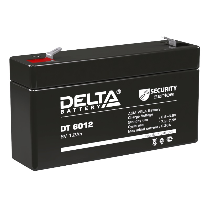 Аккумулятор ОПС Delta DT 6012 (параметры: технология AGM, ток 6 вольт, емкость 1.2 Ач)