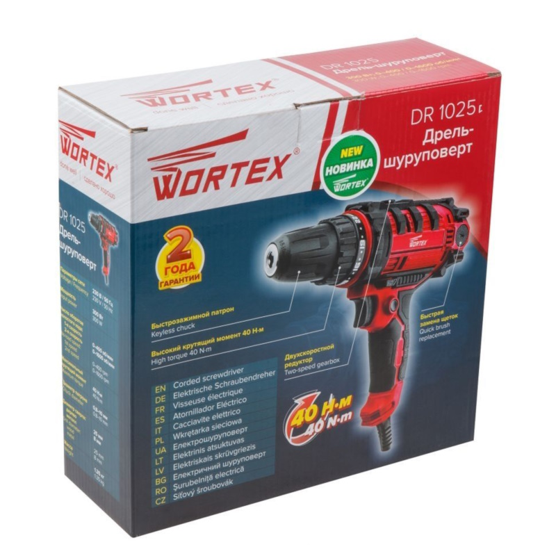 Дрель-шуруповерт Wortex DR 1025 DR102500011 в коробке 300 Вт 40 Нм 2 скорости