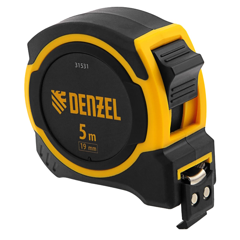 Рулетка Denzel 31531, 5м х 19мм, двухкомп. корпус, магнитный обрезиненный зацеп  в Иваново