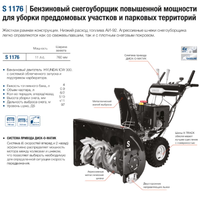 Бензиновый снегоуборщик Hyundai S 1176 в Твери