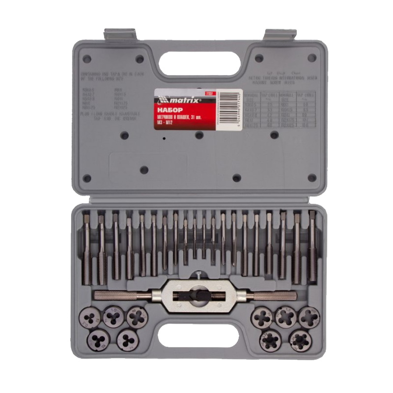Набор метчиков и плашек Matrix 77337, М3-М12, 31 предмет