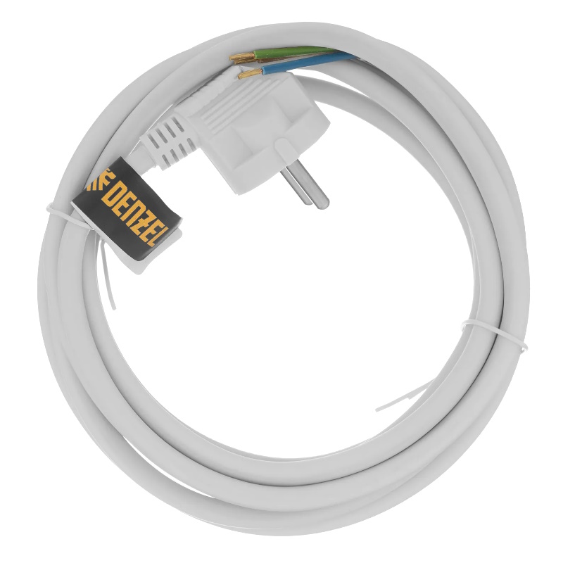 Шнур сетевой Denzel Energy Series 37674, ПВС, 3 м, 3х1,5 мм, с неразборной вилкой, белый в Ярославле