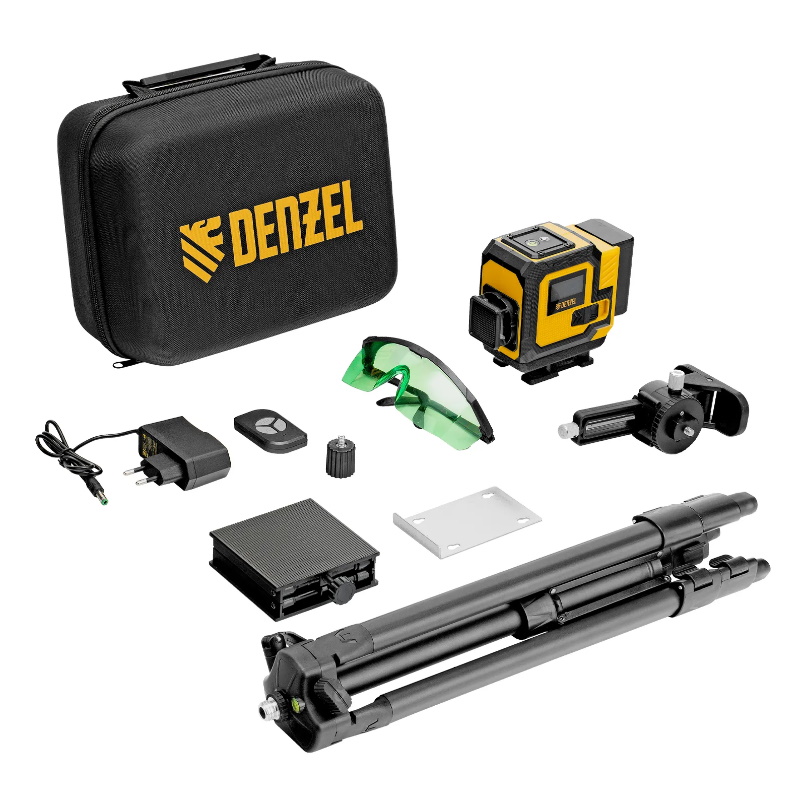 Лазерный уровень мультипризменный Denzel DLV-360-3T 350805, 30 м, зеленый луч, Li-Ion 2,4 Aч, штатив в Рыбинске
