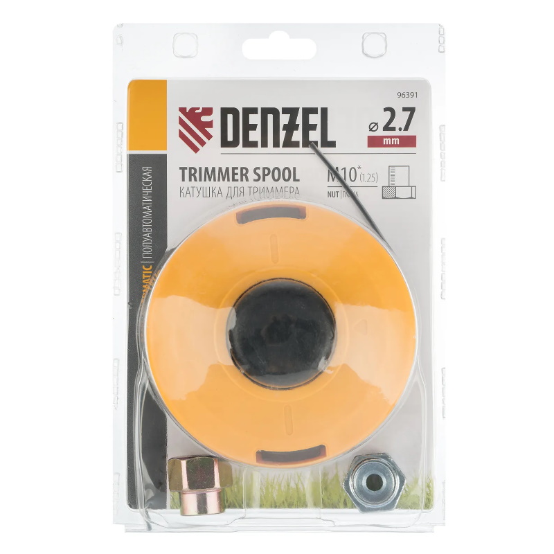 Катушка триммера полуавтоматическая Denzel 96391, гайка М10х1,25L, гайка М10х1L, гайка М8х1,25L в Угличе