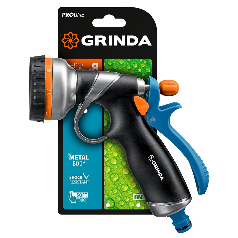 Поливочный пистолет Grinda PROLine RM-8 8-427143_z02, 8 режимов, курок сзади, металлический с TPR в Александрове