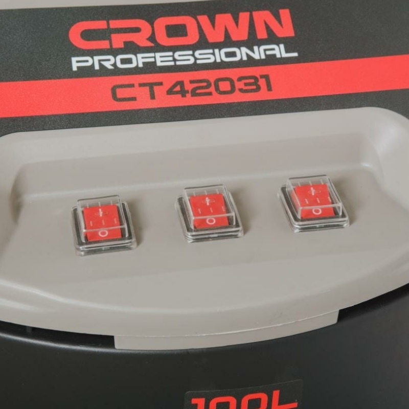 Пылесос промышленный CROWN CT42031, 3000Вт/13,6A, емкость 100 л, сух./мокр. всасывание, 50 л/с, регул. потока, шланг 2,5м (40/50мм), насадки, колеса в Вологде