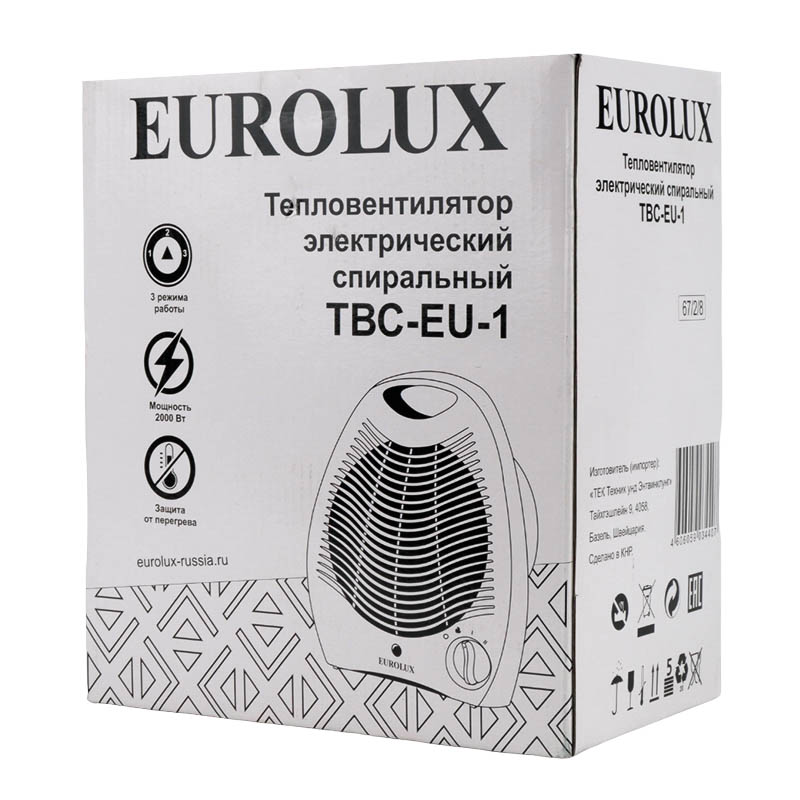 Маленький настольный тепловентилятор Eurolux ТВС-EU-1 (мощность 1800 вт, спиральный нагревательный элемент)