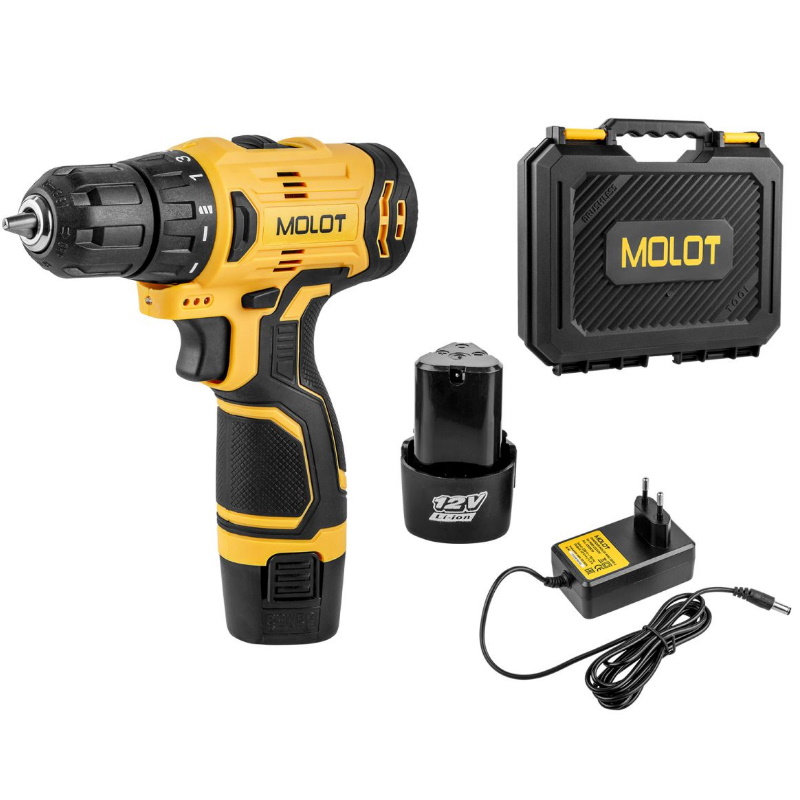 Аккумуляторная дрель-шуруповерт Molot MBD 1213 Dli 1335567, в чемодане в Кинешме