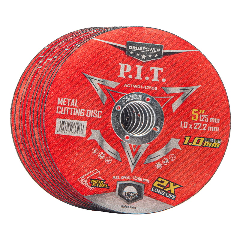 Диск отрезной по металлу и нержавеющей стали P.I.T. DRUA ACTW01-1250B, 125x22,2x1,0 мм, 10 шт, металлический бокс в Иваново
