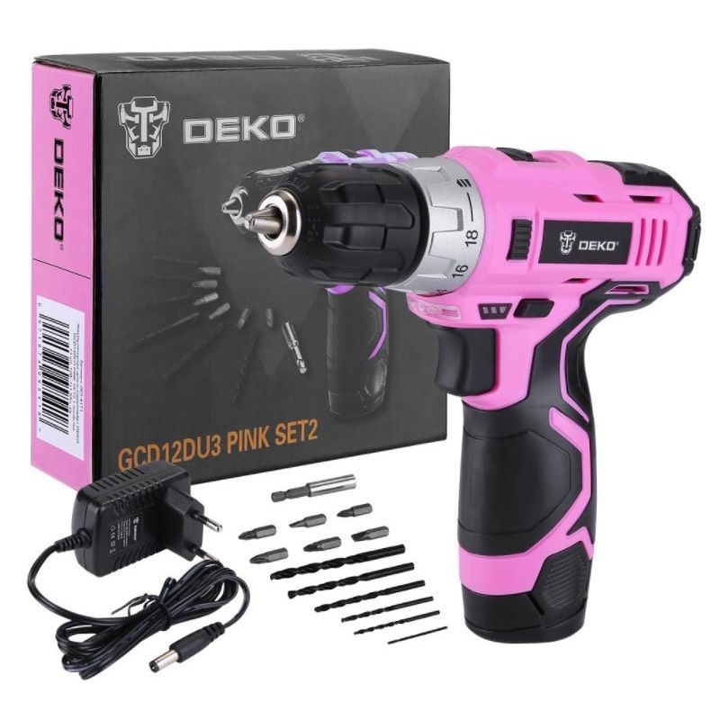 Аккумуляторная дрель-шуруповёрт Deko GCD12DU3 PINK SET2 063-4171 в Кинешме