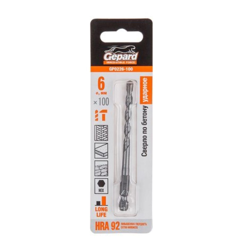 Сверло по бетону Gepard GP0226-100 6х100 мм шестигранный 123₽