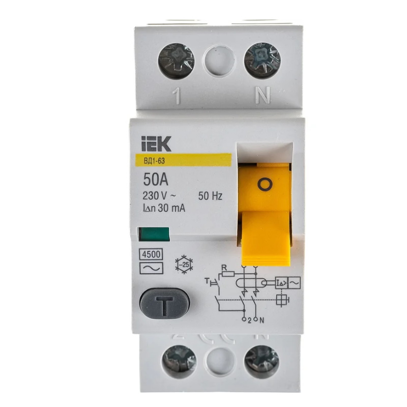 Выключатель дифференциального тока УЗО IEK ВД1-63 2Р MDV10-2-050-030, 50А, 30мА в Угличе