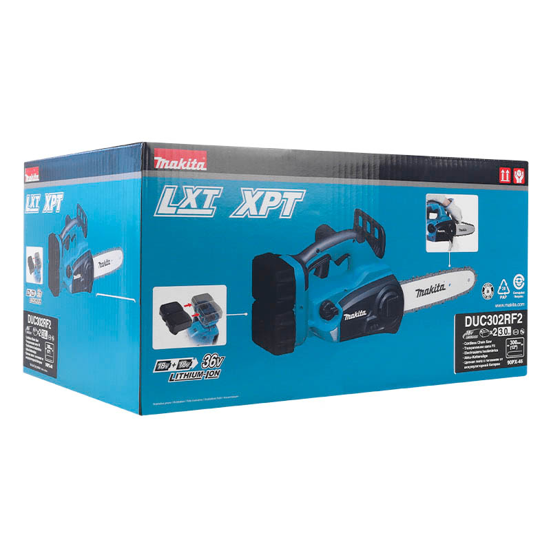 Пила цепная аккум. Makita DUC302RF2 LXT 2х18В,12"/30см,3/8",1,1мм,20м/с,(2xBL1830B; DC18RC),XPT во Владимире
