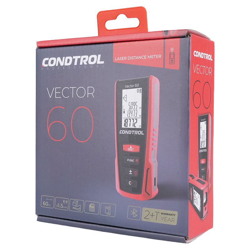 Лазерный дальномер Condtrol Vector 60, 1-4-104 (дальность 60 м, bluetooth-модуль, чехол, защита от пыли и влаги) в Твери