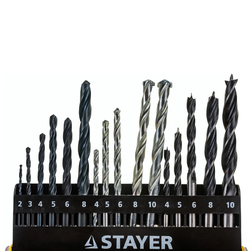 Набор комбинированных сверл Stayer "STANDARD" 29720-H16, дерево (4-5-6-8-10мм), металл (2-3-4-6-8мм), бетон (4-5-6-8-10мм), 16 предметов в Кинешме