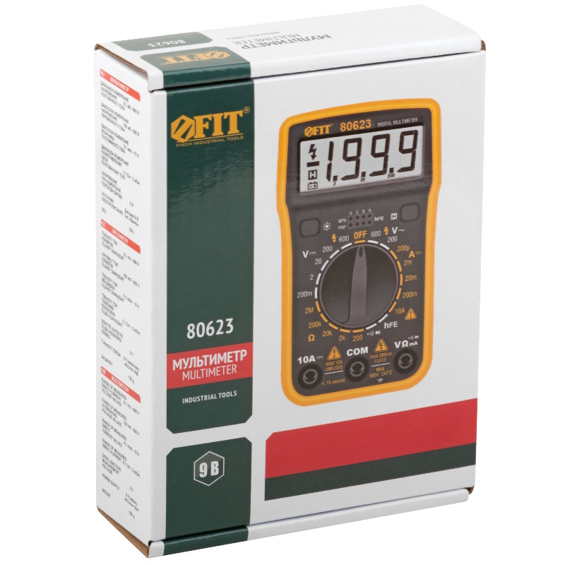 Мультиметр Fit 80623, 0,1 мВ-600 В, 0,1 В-600 В, 1 мкА-10 А, 0,1 Ом-2 МОм