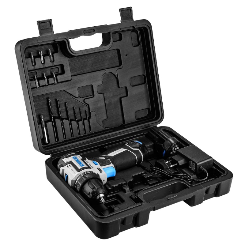 Дрель-шуруповерт Deko Sharker 12V PRO 084-1036, аккумуляторная, бесщеточная, компактная, в кейсе + оснастка, 13 шт, 12В, 2x2.0Ач в Туле