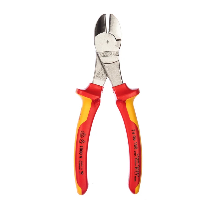 Бокорезы особо мощные Knipex KN-7406180, VDE, 180 мм, хром, 2-компонентные диэлектрические ручки в Кинешме