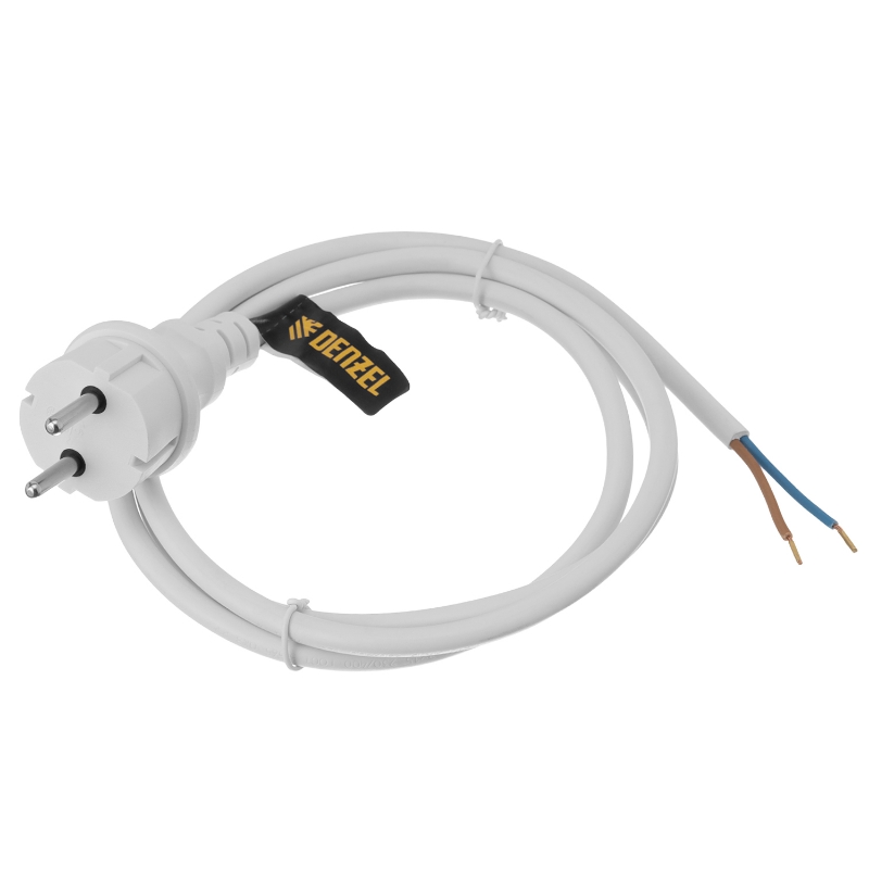 Шнур сетевой Denzel Energy Series 37668, ПВС, 1,5 м, 2х1,5 мм, с неразборной вилкой, белый в Иваново