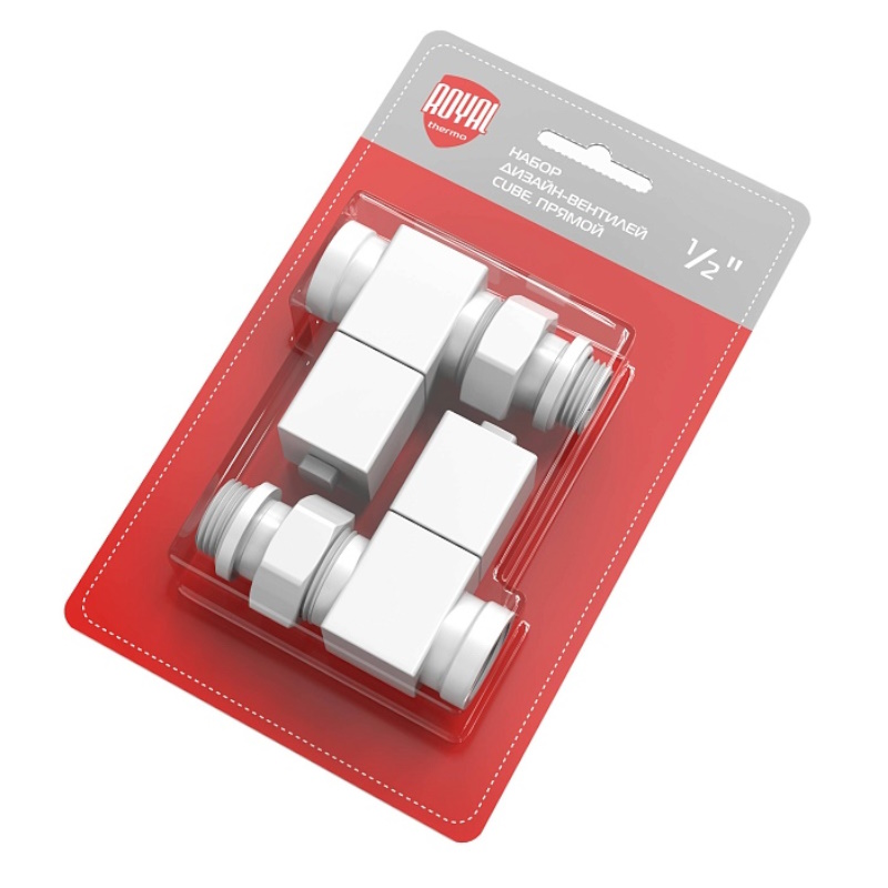 Набор дизайн-вентилей Royal Thermo CUBE НС-1422574, прямой, белый, 1/2"