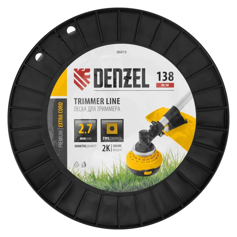 Леска для триммера Denzel EXTRA CORD 96819, двухкомпонентная, квадрат, 2,7мм х 138м, на DIN катушке  в Туле