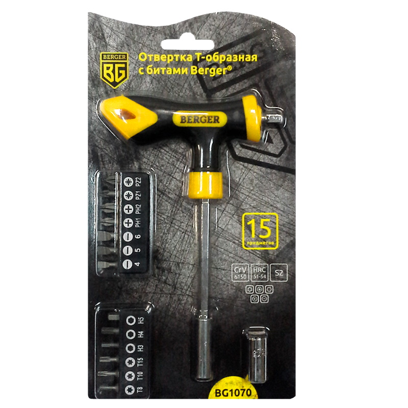 Т-образная отвертка с битами Berger BG1070 15 предметов 959₽