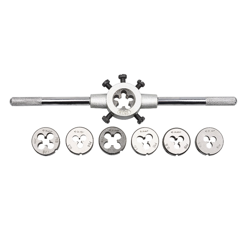 Набор с металлорежущим инструментом Зубр МАСТЕР 28128-H8 плашки М3-М12 плашкодержатель на карточке 8 предметов 1140₽