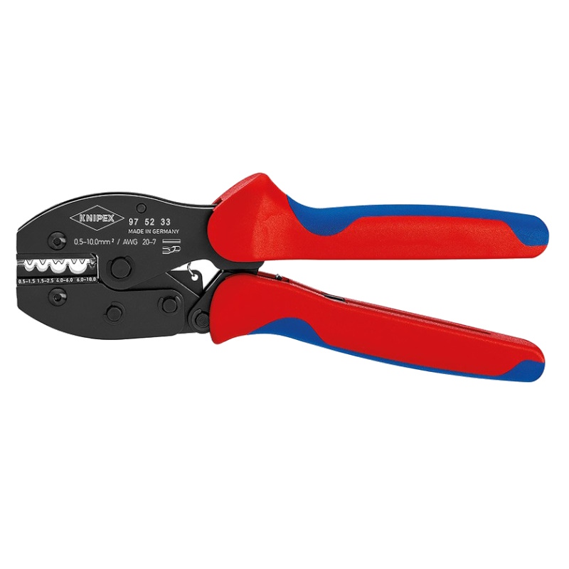 Пресс-клещи Knipex PreciForce KN-975233SB, 4 гнезда, неизолированные гильзы DIN 46234/235/341/267, 0.5-10.0 мм², длина 220 мм во Владимире