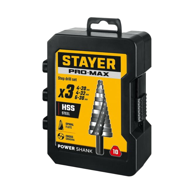 Набор сверл ступенчатых Stayer Pro-Max 29661-4-38-H3, 3 штуки, 4-38 мм, винтовая спираль во Владимире