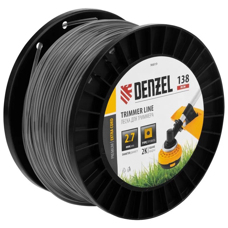 Леска для триммера Denzel EXTRA CORD 96819, двухкомпонентная, квадрат, 2,7мм х 138м, на DIN катушке  в Туле